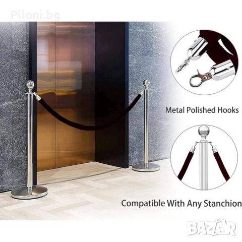 Комплект два сребристи ограничителни пилона с черно въже, снимка 4 - Друго търговско оборудване - 52811162