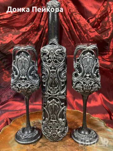 Сервиз за вино от 3 части в сребро , ръчна изработка, снимка 4 - Сервизи - 48183800