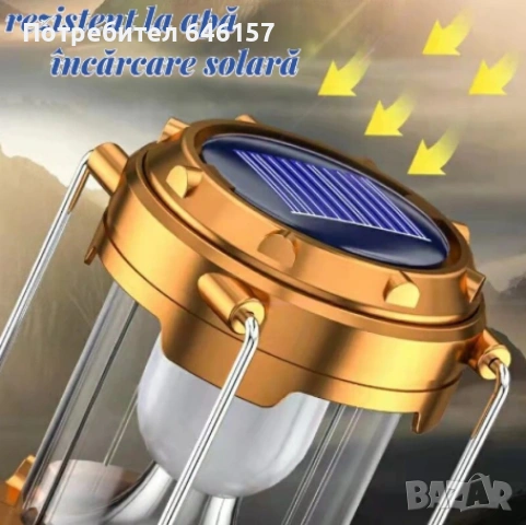 Къмпинг LED фенер, ABS, Соларно/USB зареждане, Златис SH-5800T, снимка 4 - Къмпинг осветление - 53128999