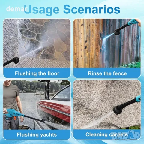 750PSI преносима мощна почистваща машина с 4,0Ah 20V батерия и зарядно устройство, дюза 6-в-1, снимка 3 - Други инструменти - 49127367