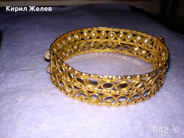 СТАРА ПОЗЛАТЕНА ФИЛИГРАННО АЖУРНО РЪЧНО ИЗРАБОТЕНА ПЕРЛЕН ТИП СТОМАНЕНА РЕТРО ГРИВНА 26616, снимка 10 - Антикварни и старинни предмети - 41269264