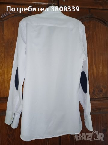 Бяла мъжка риза със сини сегменти, снимка 2 - Ризи - 41785801