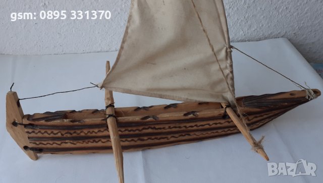 Дървена лодка с платна за декорация, морски декор, модел, макет, кораб, кръстоносец, снимка 6 - Други - 40920601