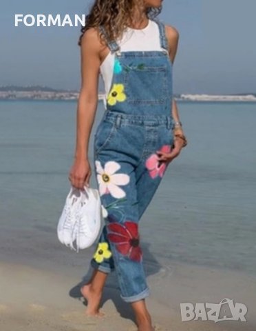 Дънков гащеризон с цветя, снимка 1