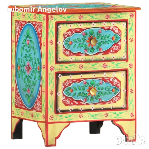 Ръчно рисувано нощно шкафче, 40х30х50 см, манго масив, снимка 2 - Шкафове - 52789038