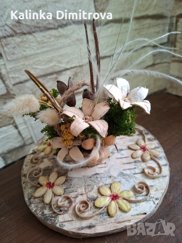 Декорация с цветя от брезова кора., снимка 4 - Декорация за дома - 53099884