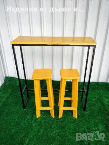 Бар маса от дърво и метал и столове за хранене , снимка 2 - Маси - 51102620
