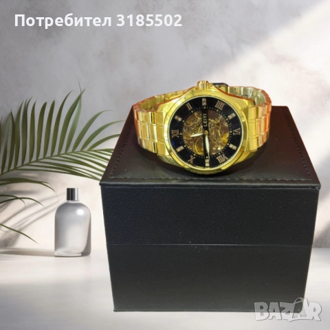 Луксозен и елегантен мъжки златист часовник LEIYI, снимка 4 - Мъжки - 51432545
