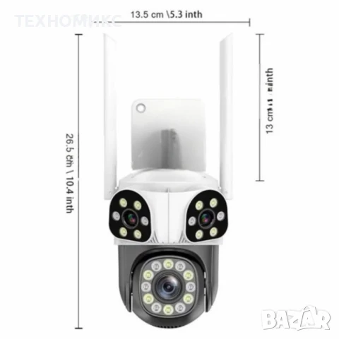 Тройна външна въртяща WiFi AI камера 12MP с три обектива и 10x ZOOM, ICSee, Бяла, снимка 5 - IP камери - 51337472