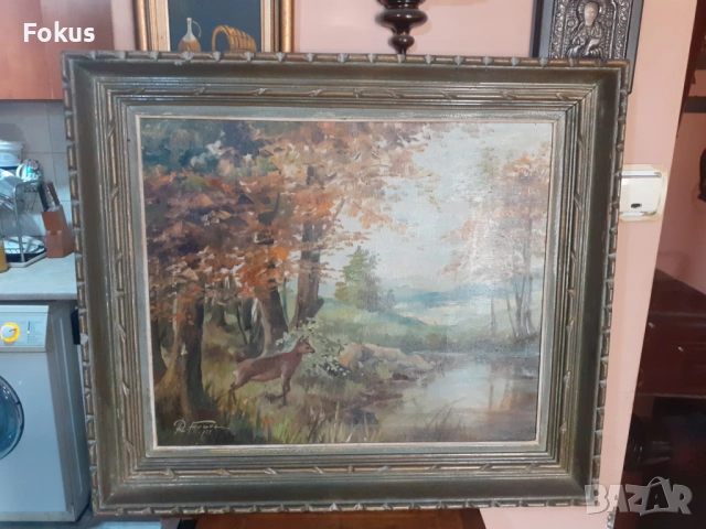 Стара авторска картина масло, платно, подпис, дървена рамка, снимка 6 - Антикварни и старинни предмети - 53353846