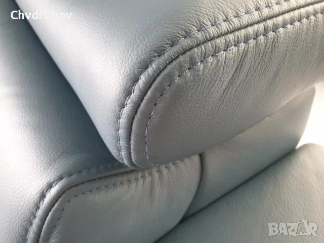 Немски кожен офис фотьойл/светло син-естесвена кожа/подвижна облегалка/стол 110x100x90см, снимка 9 - Дивани и мека мебел - 50698992