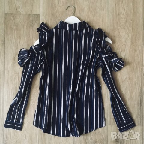 Дамска риза с голи рамене, къдрички, райета, дълъг ръкав  S S/M и М L, снимка 5 - Ризи - 40705614