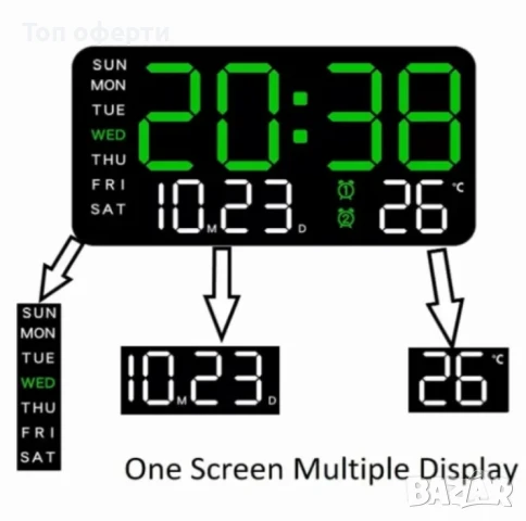 Цифров стенен часовник с 3 нива на яркост SM-605 11 х 22 см, снимка 2 - Други инструменти - 51176603