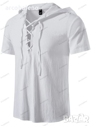 Мъжка модна едноцветна тениска с  качулка и къс ръкав, 2цвята, снимка 2 - Тениски - 41511739
