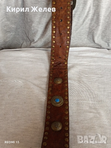 Винтидж естествена кожа дамски колан с капси и декоративни елементи 46940, снимка 5 - Колани - 51893138