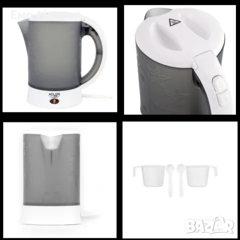 Електрическа кана Adler AD1268, 600W, 0.6l, Сиво с бяло. Гаранция 24 месеца 