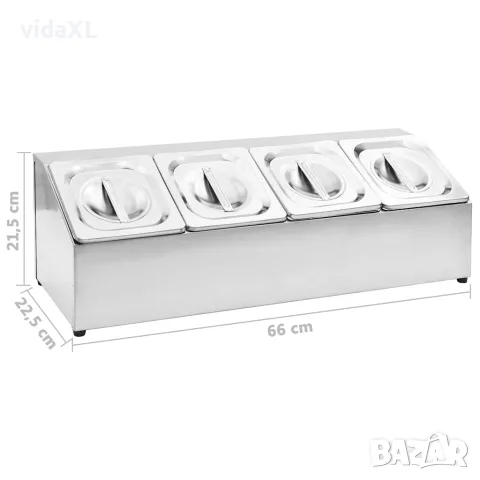 vidaXL Гастронорм контейнер държач с 4 GN съда 1/6 неръждаема стомана, снимка 9 - Обзавеждане на кухня - 56147732