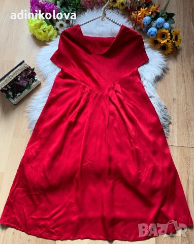 Сатенена червена свободна рокля, снимка 1 - Рокли - 41935316