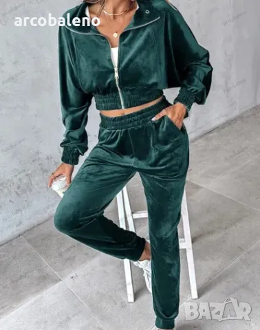 Дамски едноцветен спортен кадифен костюм с дълги ръкави за свободното време, 4цвята , снимка 16 - Комплекти - 47258135