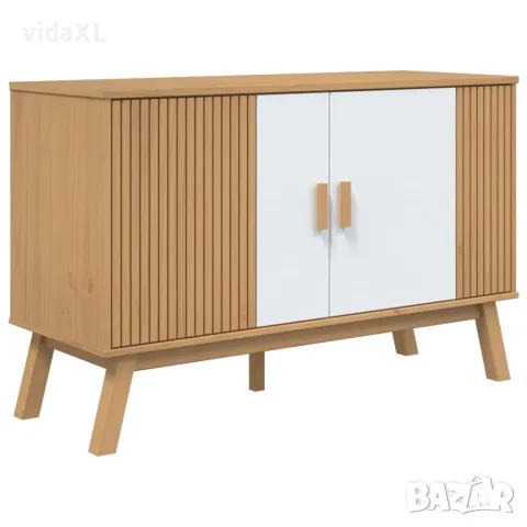 vidaXL Сайдборд OLDEN, бяло и кафяво, 114x43x73,5 см, бор масив
