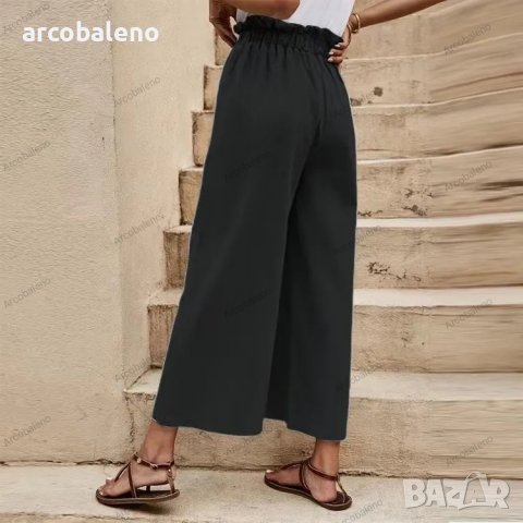 Едноцветни дамски широки панталони с колан на талията, 6цвята , снимка 13 - Панталони - 40028452