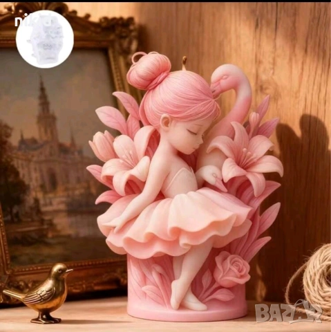 Момиче момиченце балерина лебед и цветя дълбок силиконов молд форма фондан шоколад гипс смола свещ , снимка 5 - Форми - 53567027