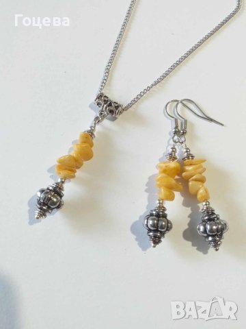 Новият ни Бохо Шик комплект обеци и колие със жълт кварц и орнаменти цвят сребро , снимка 6 - Бижутерийни комплекти - 41973182