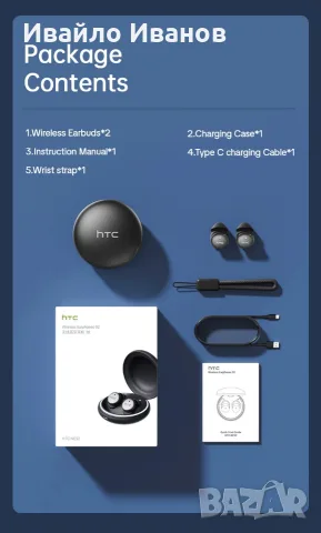 промоцена HTC слушалки за спане - Bluetooth, TWS, ANK +преводач, снимка 8 - Bluetooth слушалки - 56261760