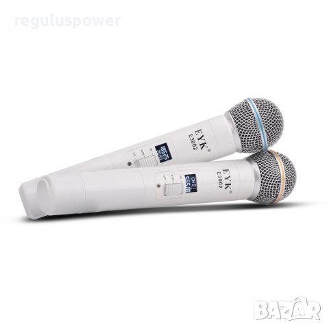 Безжична микрофонна UHF система EYK-E3002W, 2 мет. микрофона, обхват до 60 м, функциия Mute , снимка 12 - Аудиосистеми - 39129046