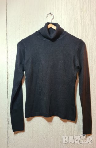 Черен пуловер с поло яка, снимка 2 - Блузи с дълъг ръкав и пуловери - 40888646