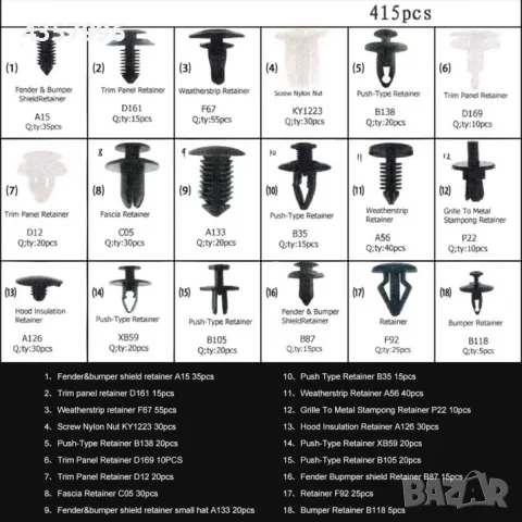 К-т щипки за Форд, клипсове 255бр. За кори и др., снимка 3 - Аксесоари и консумативи - 48772764