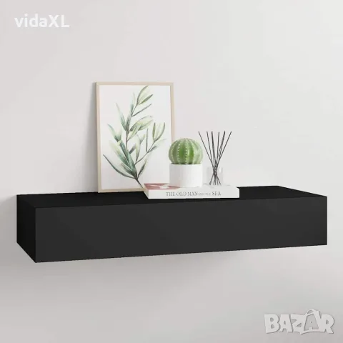 vidaXL Стенен рафт с чекмедже, черен, 60x23,5x10 см, МДФ（SKU: 330257）, снимка 2 - Етажерки - 56077352