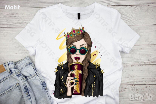 Дамска тениска Motif с цветна щампа жена / Fashion Queen / Style / Мода, снимка 1 - Тениски - 44811898