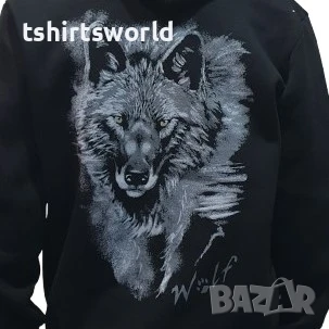 Нов мъжки суичър с ЦИП и дигитален печат Сив вълк, Серия Вълци, снимка 2 - Суичъри - 50904251