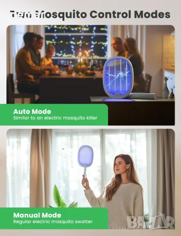 YISSVIC Електрическа мухобойка, Сгъваема ракета, 4000V, 1800mAh, 2 броя-бели, снимка 9 - Други стоки за дома - 49585958