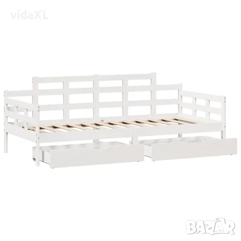 vidaXL Легло с чекмеджета, без матрак, бяло, 90x200 см, масивно дърво, снимка 9 - Спални и легла - 56146955