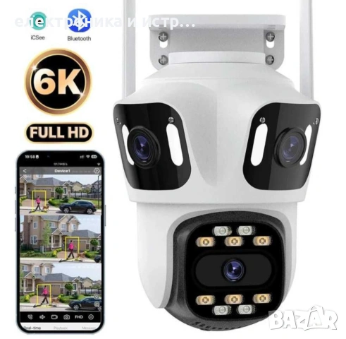 Тройна Външна WiFi Камера 9MP с три лещи IP66, iCsee , снимка 2 - Камери - 53198353