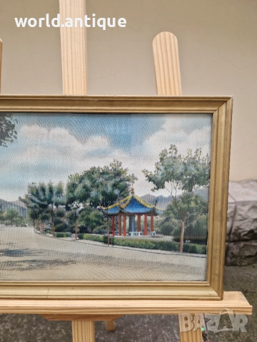 Чудесна антикварна китайска картина коприна автор , снимка 4 - Картини - 52019957