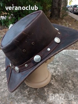 Каубойска шапка Естествена кожа Сребристи катарами, снимка 2 - Шапки - 41883538