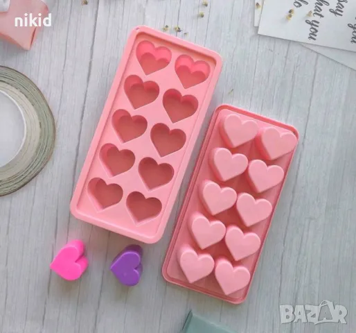 10 сърца сърце силиконов молд форма фондан шоколад гипс лед бонбон бонбони, снимка 4 - Форми - 48437254