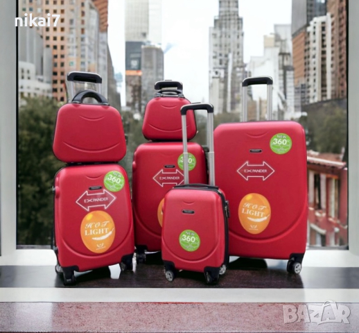 пътнически куфар комплект 6бр 100% ABS+разширение 5см/4 колела 360°, снимка 3 - Куфари - 44792767