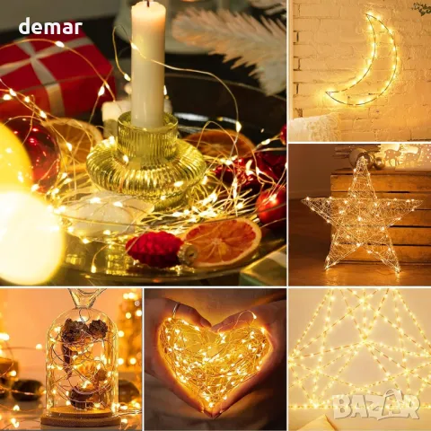 Коледни лампички на батерии с таймер, 6 броя по 3 метра/30 LED, снимка 4 - Декорация за дома - 49905567