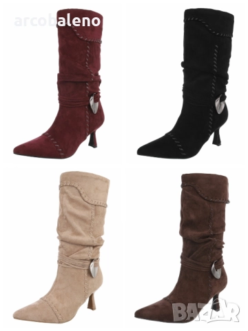 Дамски велурени боти на висок ток, 4цвята 