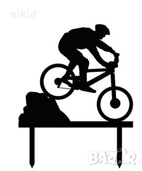 Велосипедист колоездач колело велосипед черен пластмасов топер украса за торта
