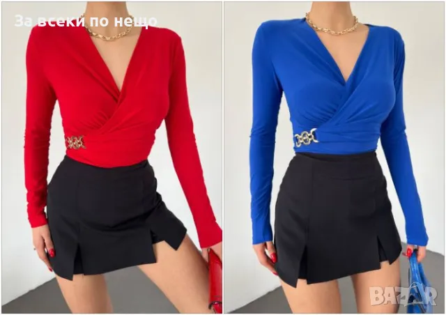 Дамска Риза С Дълъг Ръкав В Червен Или Син Цвят Код D1683, снимка 1