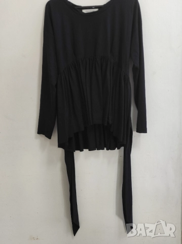 Страхотна винтидж туника Yves Saint Laurent Rive Gauche в тъмносин цвят. Размер: M, снимка 3 - Блузи с дълъг ръкав и пуловери - 51618580