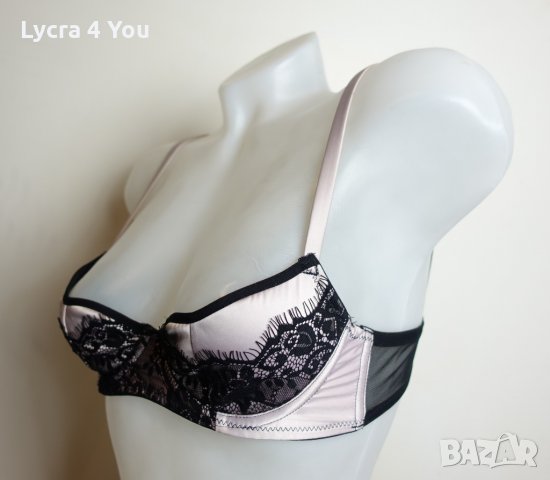 70В светло розов разкриващ сутиен с черна дантела, снимка 3 - Бельо - 35938237