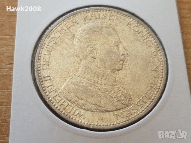 5 марки 1913 А Прусия Германия Рядка Сребърна монета ЩЕМПЕЛ, снимка 4 - Нумизматика и бонистика - 39975558