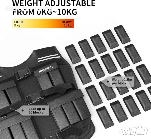 PROIRON жилетка с тежести 10 кг/20 кг, напълно регулируема жилетка с тежести , снимка 2 - Други спортове - 53616100