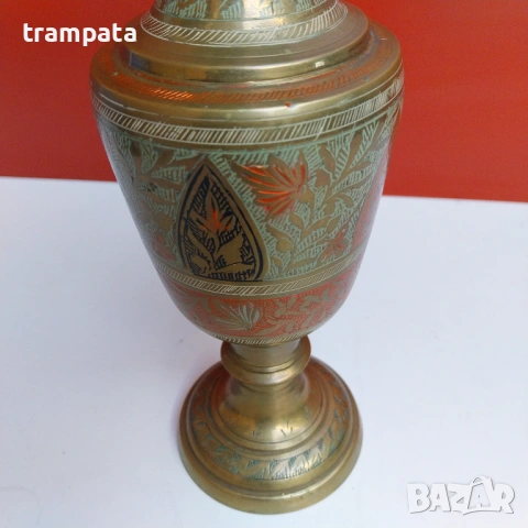 НАЙ ДОБРАТА ОФЕРТА Инкрустирана декоративна ваза , месинг , снимка 2 - Антикварни и старинни предмети - 53247770